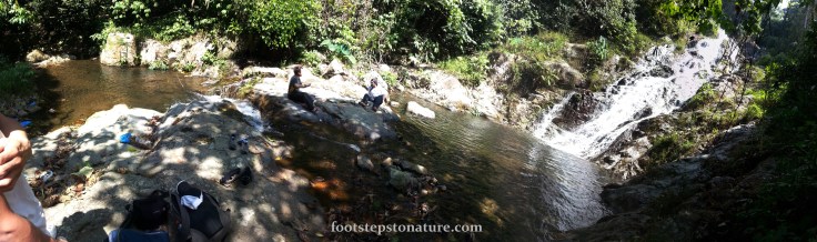 Panoramic view of Jeram Perlus fall, there are 2 small wading pools and several areas for picnic close to the waterfall. Camping sites are located just beside the second pool.